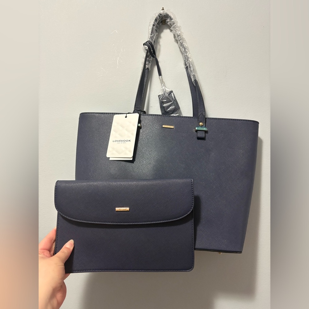 NWT Lovevook Navy Blue Tote and Clutch